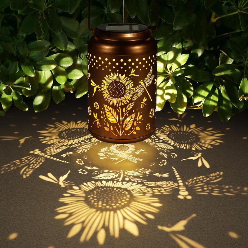 Doogarden Solar Lantern Outdoor Hanging Sunflower Lights Birthday Gifts for Women Mom Metal Garden Decor Outside Waterproof Thanksgiving LED Lanterns for Patio, Yard(Dragonfly) - Image 2